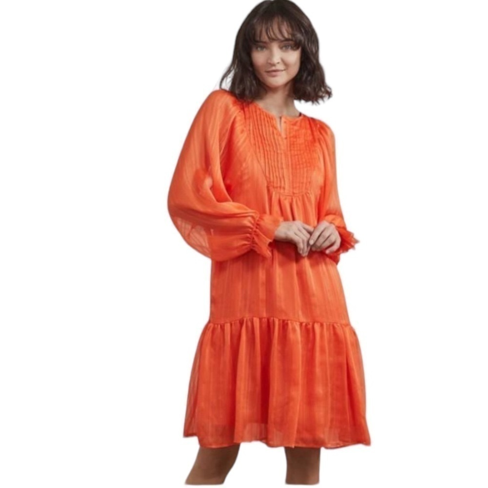 ELIZABETH & JAMES Pintuck Orange Peasant Dress
